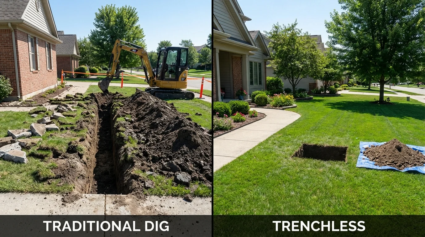 Trenchless sewer repair with minimal yard damage versus traditional excavation in Lyons, GA
